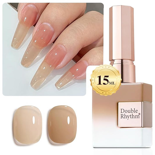 Double Rhythm 0.50 OZ Translucent Gel Polish Same Color Same Bottle Sheer Pastel Neutral Natural Milky 15 ML Jelly UV Nail Art DIY at Home (Pale Nude-A1372)-BrightBean Baby