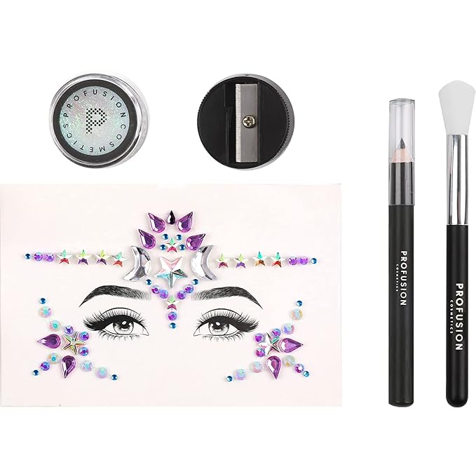 Profusion Cosmetics 5-pc Makeup Look Book, Long Lasting Eye Makeup for Women Eye Brightening Pressed Glitter with Eyeshadow Brush and Black Eyeliner, Easy To Clean and Convenient Makeup Sharpener-BrightBean Baby