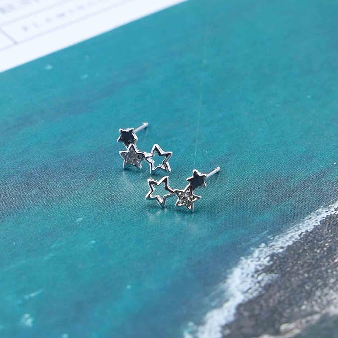 Bohemia Star Climber Crawler Earrings Silver Crystal Star Ear Climber Earrings Cluster Star Studs Earring Festival Earrings Jewelry for Women and Girls (Silver)-BrightBean Baby