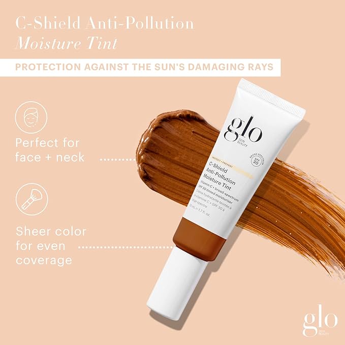 Glo Skin Beauty C-Shield Anti-Pollution Moisture Tint - Tinted Moisturizer With SPF 30 for Face, Broad Spectrum Protection & Vitamin C, 1.7 Oz (10W-Dark)-BrightBean Baby