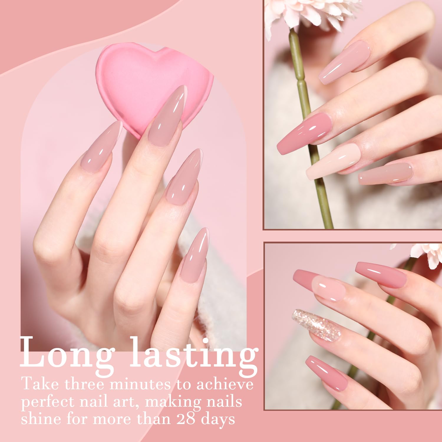 Nude Gel Nail Polish Set, 10 Colors Neutral Gel Polish Nude Pink Skin Tone Glitter Nail Polish Gel Starter Kit Soak Off All Season LED Manicure DIY Salon Gifts for Women Girls-BrightBean Baby