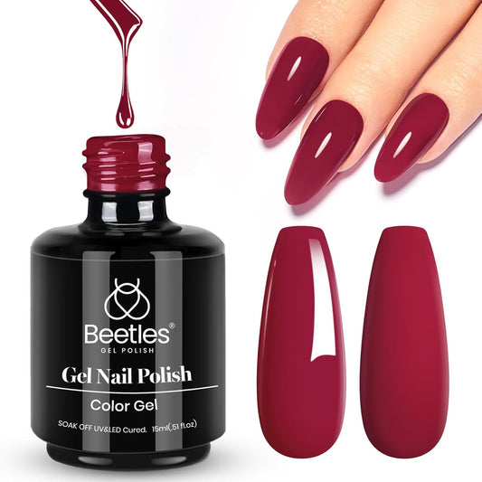 Beetles Red Gel Nail Polish, 1 Pcs 15ml Wine Red Burgundy Soak Off Gel Polish Nail Art Manicure Salon DIY Fall Design Decoration Home Uv Nail Lamp Needed-BrightBean Baby