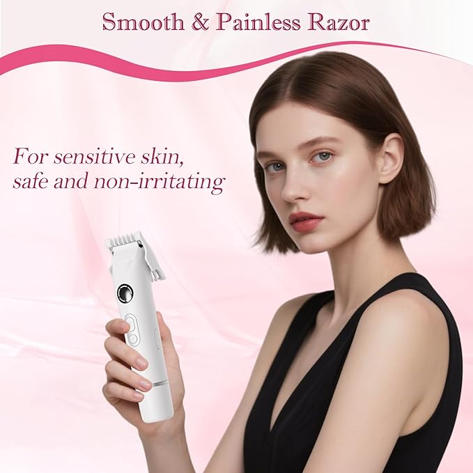 Upgrade Dermave Bikini Shaver, Dual Head 4 in 1 Bikini Trimmer for Women, IPX7 Waterproof Wet & Dry Use Electric Razor with Led Light and Display for Nose, Eyebrow, Bikini, Body (White)-BrightBean Baby