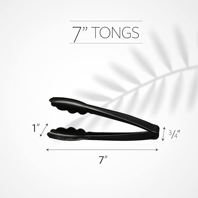[Black Tongs 7.5'' Inches] Plasticpro 7.5'' Serving Tongs Heavy Duty Reusable Kitchen and BBQ Black Serving Tong for party's, Caterings, Events, Buffet, Weddings, And every Day use Pack of 12