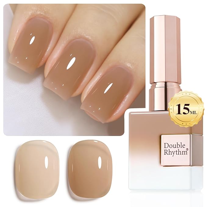 Double Rhythm 0.5Oz Translucent Gel Polish Sheer Neutral Natural Light Milky Same Color Same Bottle 15ML Jelly Nail Art DIY at Home (Nude-A1372)-BrightBean Baby