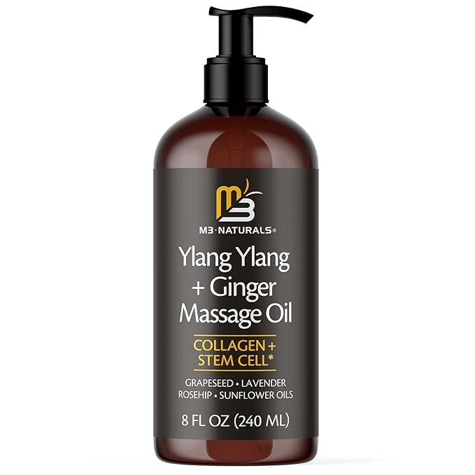 Ylang Ylang + Ginger Lymphatic Drainage Massage Oil – with Collagen & Stem Cells for Circulation, Detox & Cellulite Removal – Body Oil for Muscle Relief, Skin Firming & Relaxation – 8oz by M3 Naturals-BrightBean Baby