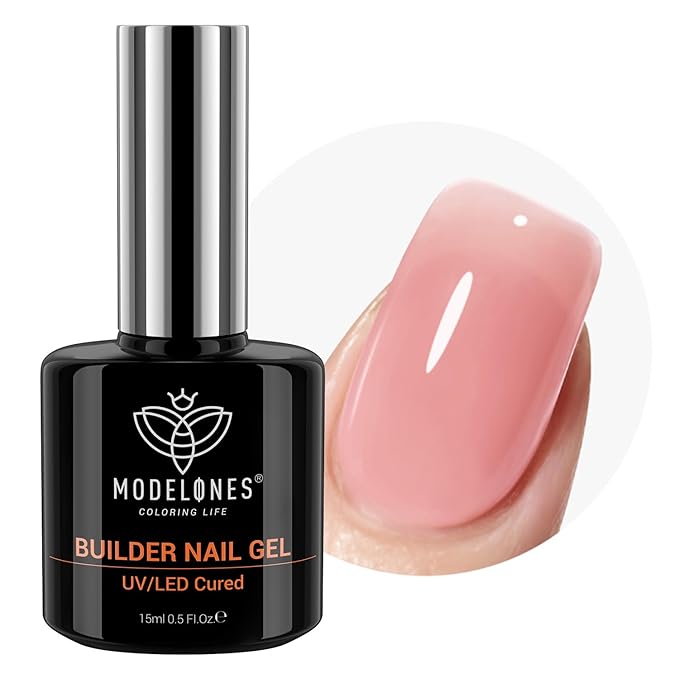 modelones Builder Nail Gel, 8-in-One Jelly Pink Builder, Peachy Pink Rubber Base Gel Polish, LED Lamp Cured Nude Color Base Hardener, Apex Building Strengthener Extension for Girls Home DIY Salon-BrightBean Baby