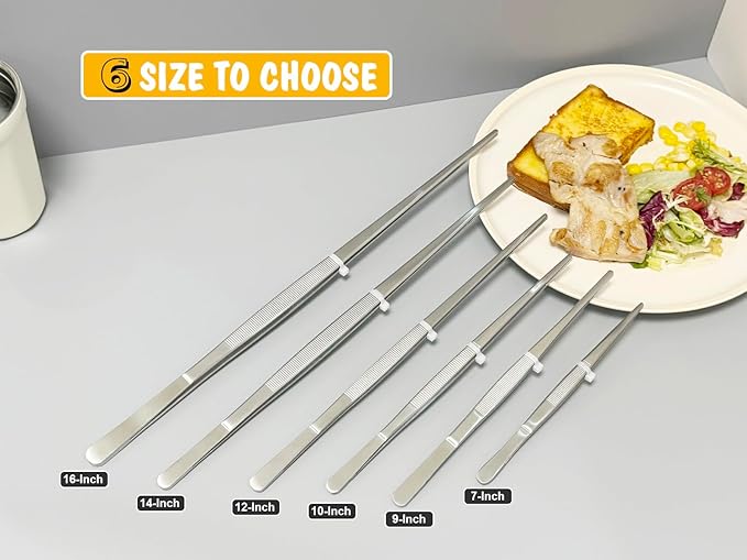 JETKONG 14 Inch Kitchen Tweezers Tongs Extra-Long Cooking Tweezers Stainless Steel Long Food Tweezer