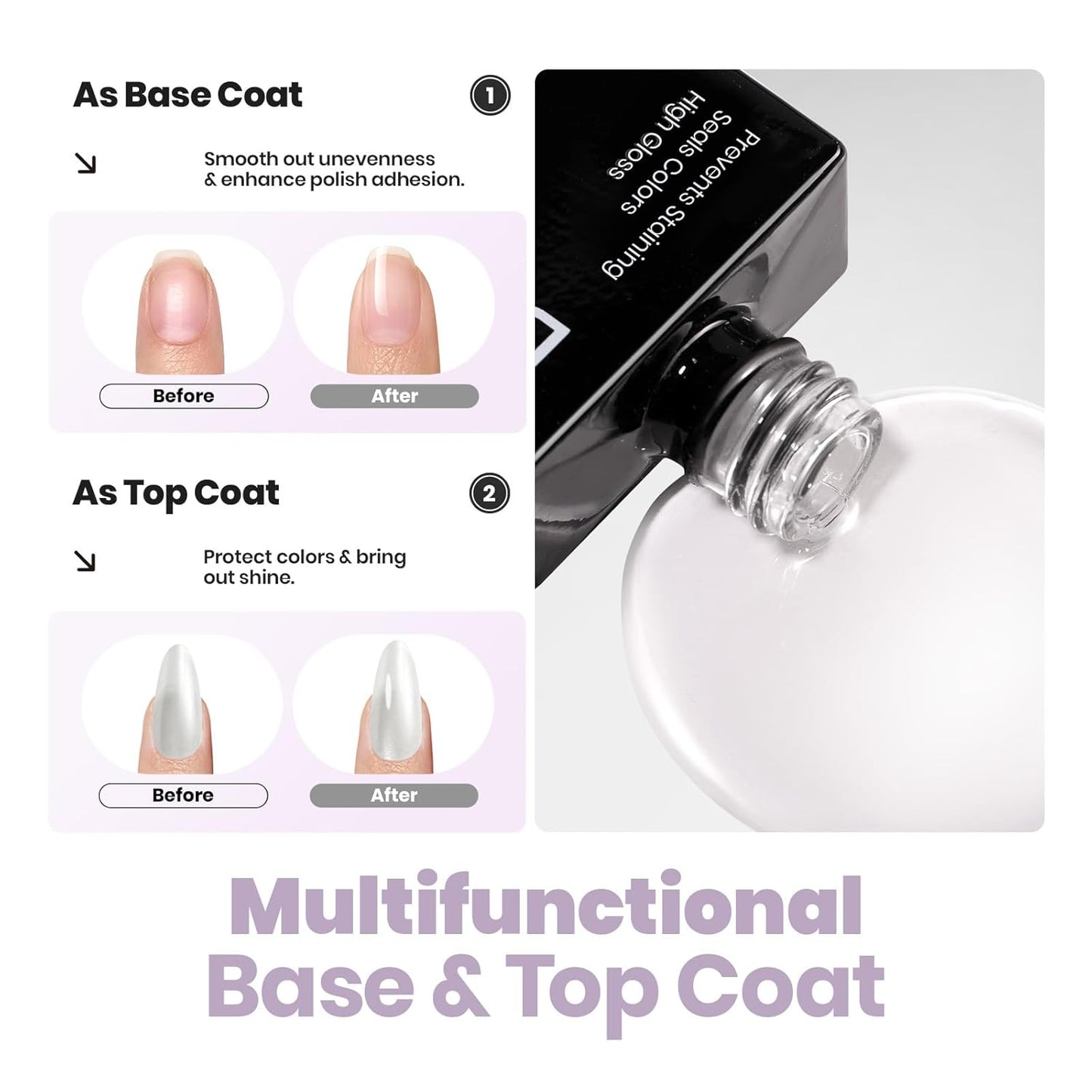 Beetles Pearl White Nail Polish and 2 in 1 Base & Top Coat Set, Fast Drying & Natural Nail Strengthen, Nail Lacquer Shimmer-Like Pearlescent Sheen, No UV Lamp Needed for DIY Nail Art Gifts for Women-BrightBean Baby