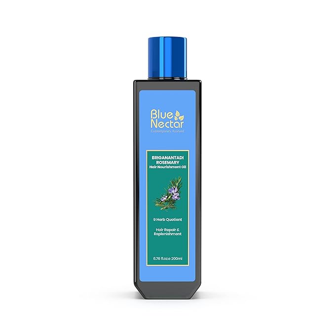 Blue Nectar Rosemary Oil with Bhringraj, Amla and 9 Herbs for Natural Hair Growth (6.76 Fl Oz)-BrightBean Baby