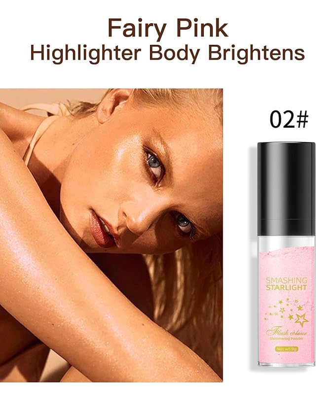 Fairy Highlight Puff Stick Highlight Patting Powder - Multi-Functional Shimmer Powder for Illuminating and Brightening Your Face and Body (#02 Pink)-BrightBean Baby
