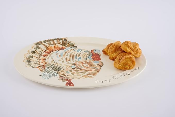 Mud Pie Watercolor Turkey Platter, White, 14"" x 20 1/2"
