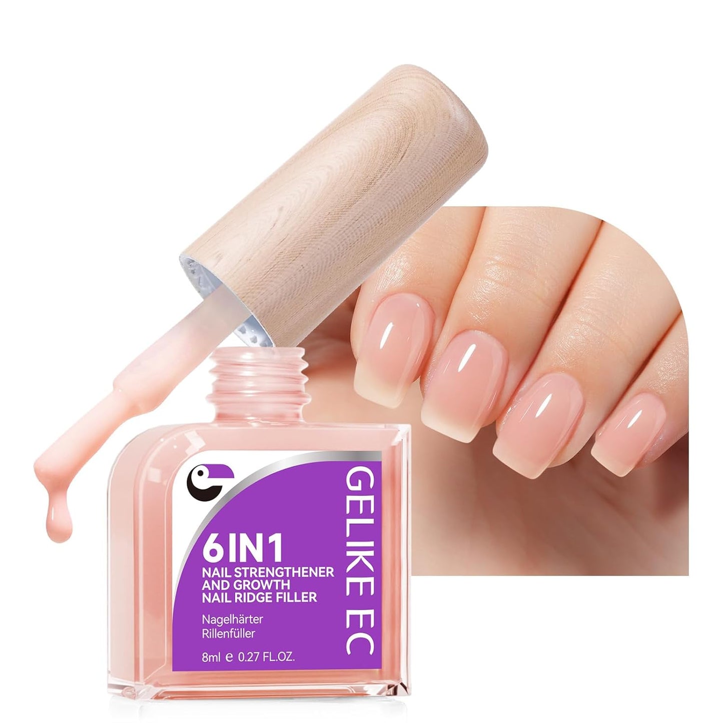 Nail Strengthener Protein for Damaged Nails: Pink 6 in 1 Natural Nail Hardener Extra Strong and Growth - Long Lasting Repair for Damaged Nails - Growth Oil for Salon Home Daily Work-BrightBean Baby