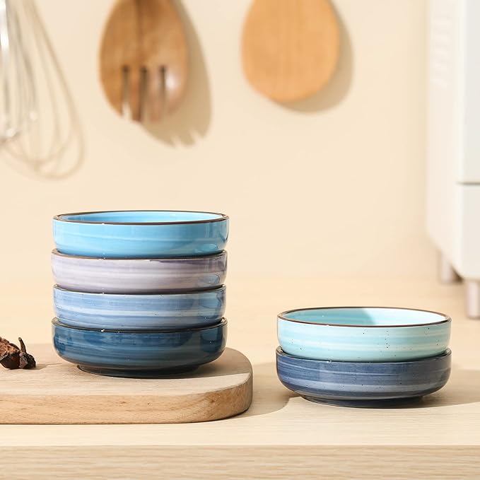 Selamica Ceramic 2.5 OZ Soy Sauce Dish Dipping Bowls Set of 6, 3.3 Inch Small Side Dish Pinch Bowls, Mini Bowls for Condiments, Ketchup, BBQ, Sushi, Gradient Blue