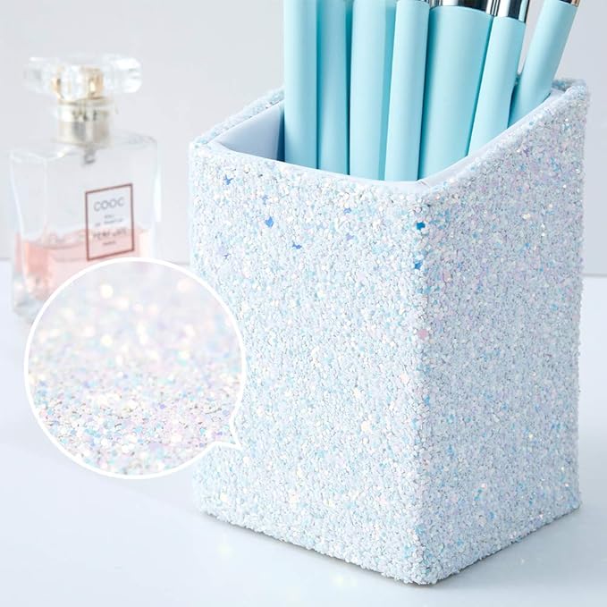 DUcare Makeup Brushes with Holder - 10Pcs Professional Synthetic Make Up Brushes Set for Blush Concealer Foundation Bronzer Powder Eyebrow Contour Eyeshadow Blending Makeup Brush Set, Ice Lake Blue-BrightBean Baby