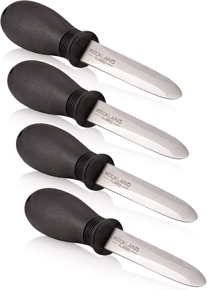 Rockland Guard Oyster Shucking Knife - Oyster Knife Shucker for Opening Clams, Scallops, Shellfish - Stainless Steel Blade, Non-Slip Ergonomic Handle - Kitchen Tool for Chefs, Cooks - Set of 4 Knives