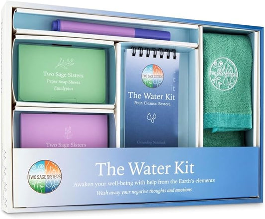 The Water Kit by Two Sage Sisters - Self Care Kit with Soap Sheets, Notebook, Marker, and Washcloth, Bath Shower Sets for Meditation and Relaxation, Mini Spa Kit Self Care Box for Women and Men-BrightBean Baby