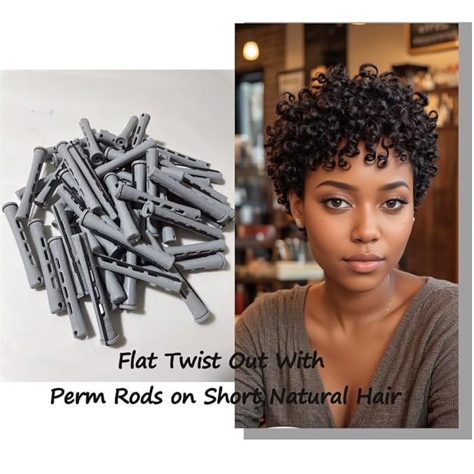 Perm Rods Set for Short Natural Hair 40pcs Gray Plastic Cold Wave Rods Hair Curling Rollers with Steel Pintail Comb Rat Tail DIY Hairdressing Tools（40pcs Gray）-BrightBean Baby