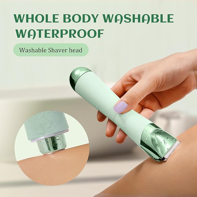 SUPRENT Bikini Trimmer Women - Painless Ladies Hair Removal - Waterproof Wet & Dry - 2 in 1 Lady Shaver for Pubic & Facial Hair - Cordless Electric Razor with USB-C Rechargeable - Green-BrightBean Baby