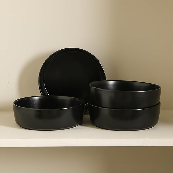 Stone Lain Eden 4-Piece Pasta Bowl Set Stoneware, Black
