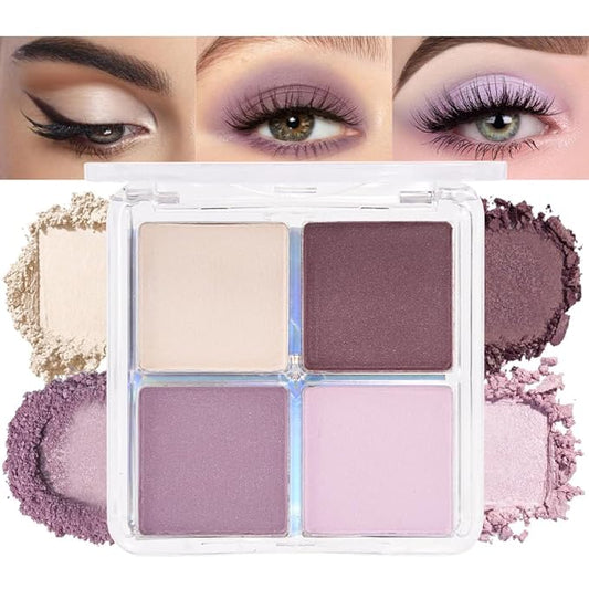 4 Colors Light Violet Pink Purple Brown Eye Shadow Powder Palette Makeup, Neutral Matte Shimmer Quads Eyeshadow Palette for Women Highly Pigmented Waterproof, paleta de sombras de ojos,Vegan 02-BrightBean Baby