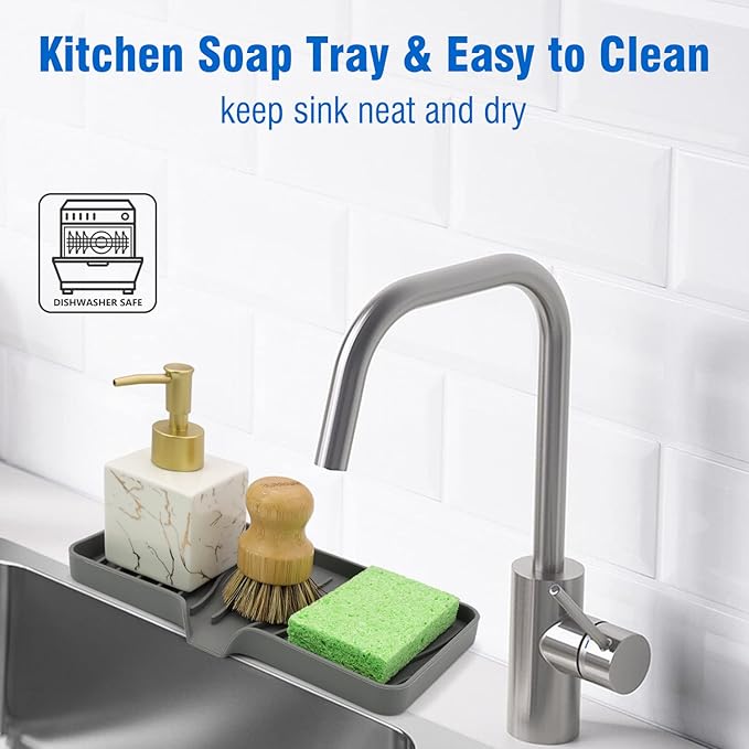 3-Pack Silicone Soap Dish, Sponge Holder for Sink, Kitchen Soap Tray, Bathroom Soap Holder, Sponge Tray with Drain (Grey)-BrightBean Baby