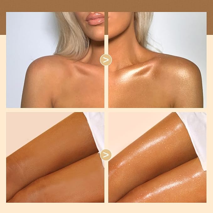40ml Body Shimmer Oil,Liquid Body Illuminator, Waterproof Moisturizing And Glow For Face & Body, All-In-One Makeup Liquid Illuminator, Summer Body Luminizer,Makeup Brush Include(01#Silver)-BrightBean Baby