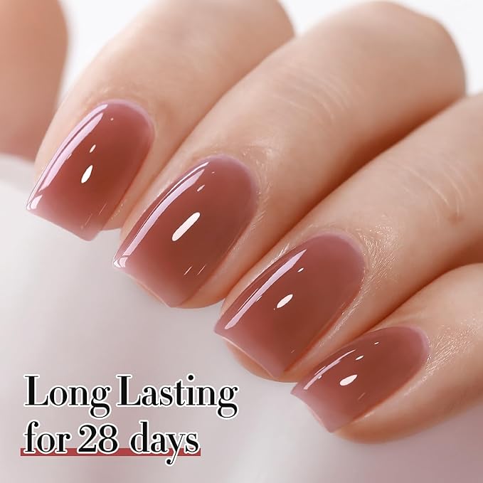 Double Rhythm 0.50 OZ Translucent Gel Polish Same Color Same Bottle Sheer Pastel Neutral Natural Milky 15 ML Jelly UV Nail Art DIY at Home (Red Brown-A1510)-BrightBean Baby