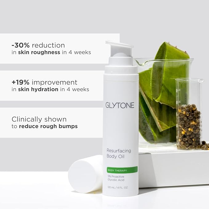 Glytone Resurfacing Body Oil– Nourishing & moisturizing anti aging Body Oil for dry Skin & Keratosis Pilaris –5% Proactive Glycolic Acid After Shower oil for Body–Unscented, Non Toxic 4 Fl oz-BrightBean Baby