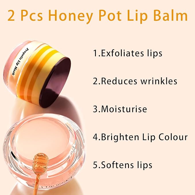 2PCS Lip Mask Overnight, Honey&Strawberry Moisturizing Repair Sleeping Lip Balm, Fade Lip Lines Bee Lip Balm, Hydrating &Prevention Dry and Crack Lip Scrubs Exfoliator (Honey & Honey)-BrightBean Baby