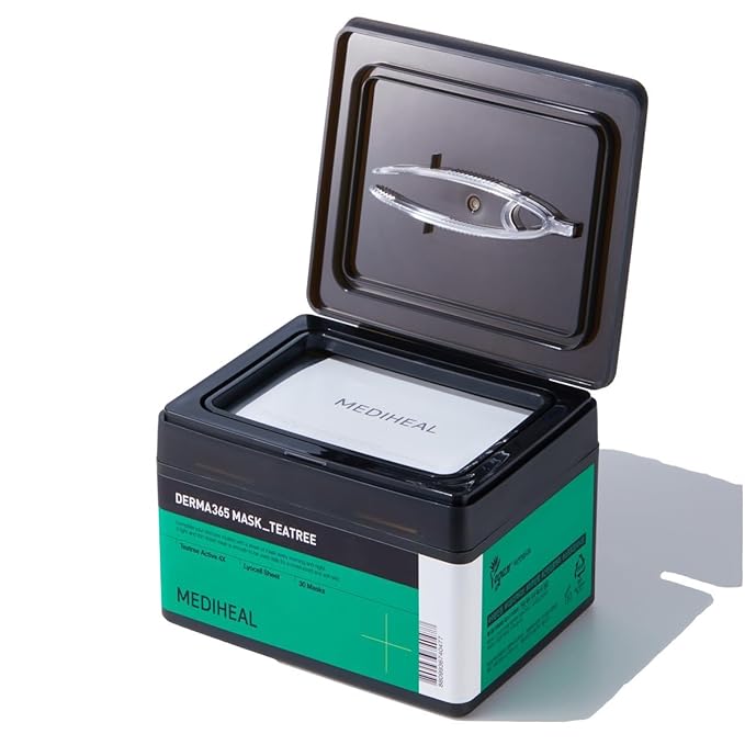 Mediheal Derma 365 Teetree Mask (30 Masks) - Daily Skin Care Mask for Deeply Comforting and Calming Skin with Teatree Active 4X-BrightBean Baby