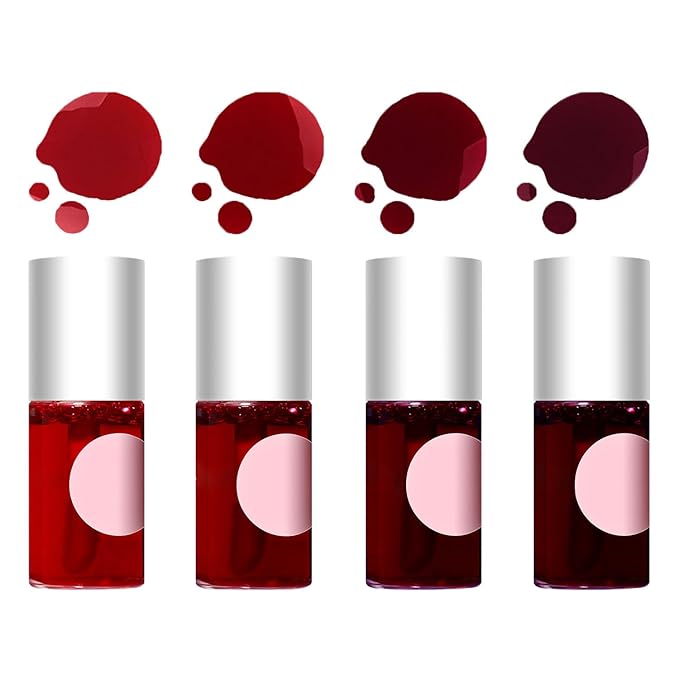 4 Pcs Fruit Lip Stain Set, Vivid Watery Lip Tint Lip Gloss, Plump Velvet Lip Tint Stain, Natural Matte Liquid Lipstick for Lips Cheek Eye, Non-Stick Cup Mini Tinted Lip Long lasting Waterproof-BrightBean Baby