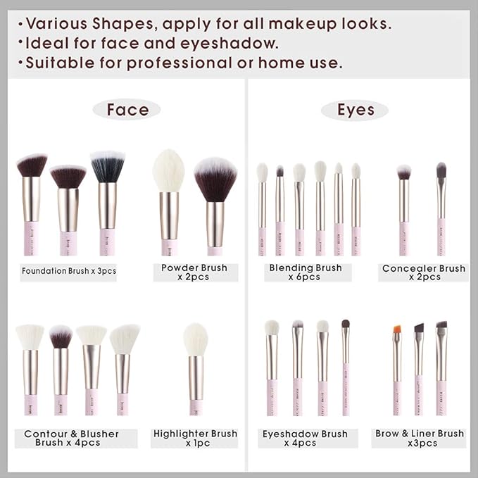 Jessup Makeup Brushes Set Professional Makeup Brush Eyeshadow Blending Powder Foundation Blusher Concealer 25pcs with Cosmetics Storage Box, Blushing Bride T295-BrightBean Baby