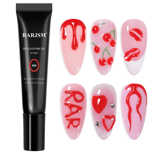 RARJSM 3D Sculpture Gel Polish for Nail Art - No Wipe Red 2 in 1 Gem Rhinestone Glue Drawing Hard Craving Sculpting Gel UV LED Curing Requires Soft Tube DIY Decoration Manicure Design-BrightBean Baby