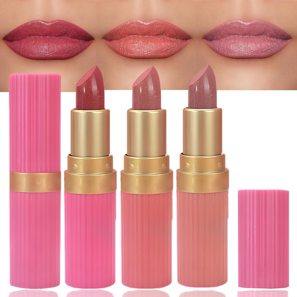 3Pcs Metallic Lipstick for Women,Lightweight Shimmer Frosted Lipstick,Glitter Lip Gloss Stain Long Lasting Waterproof Smudge Proof 24 Hour Full Coverage Lip Makeup,Vegan（01,02,03)-BrightBean Baby