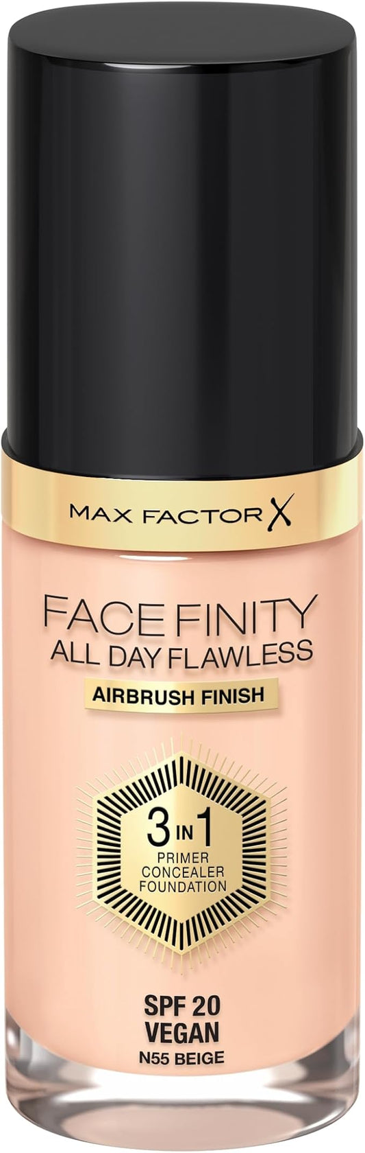 Max Factor Facefinity All Day Flawless 3 In 1 Foundation SPF 20, No. 55 Beige-BrightBean Baby