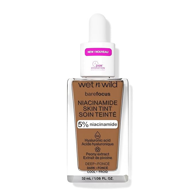 wet n wild Bare Focus Skin Tint, 5% Niacinamide Enriched, Buildable Sheer Lightweight Coverage, Natural Radiant Finish, Hyaluronic & Vitamin Hydration Boost, Cruelty-Free & Vegan - Deep-BrightBean Baby