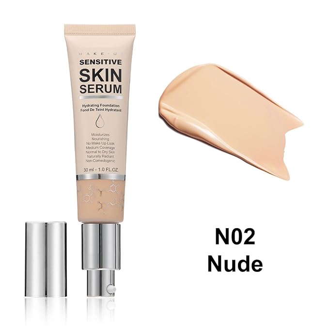 MAEPEOR Hydrating Foundation 6 Colors Full Coverage Liquid Foundation Naturally Mattle Oil-Control Foundation for All Skin Tone (02 Nude)-BrightBean Baby