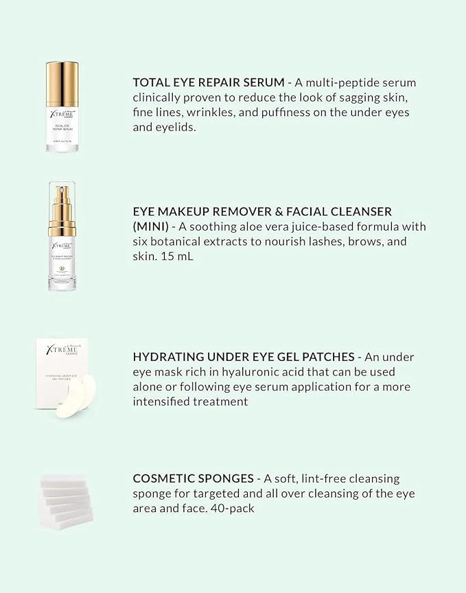 Xtreme Lashes Extend Your Beauty Rituals - Eye Treatments Kit - Lash Extension Safe, includes Serum, Under Eye Gel Patches, Cleanser, and Cosmetic Sponges-BrightBean Baby