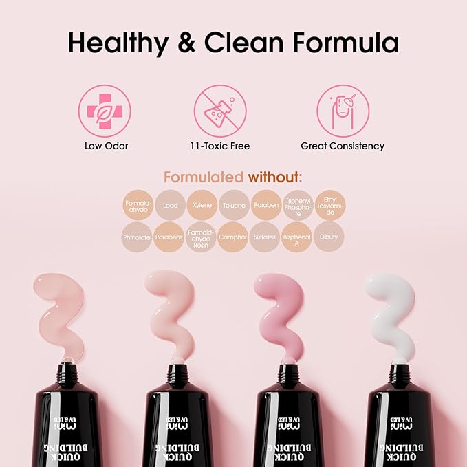 ROSALIND Poly Nail Gel Kit -12 Colors + Nail Art Accessories kit Clear Nude Poly Nails Gel Kit Starter Kit With Slip Solution Pro Nude Pink Nail Extensions Gel Set with Mini UV Lamp-BrightBean Baby