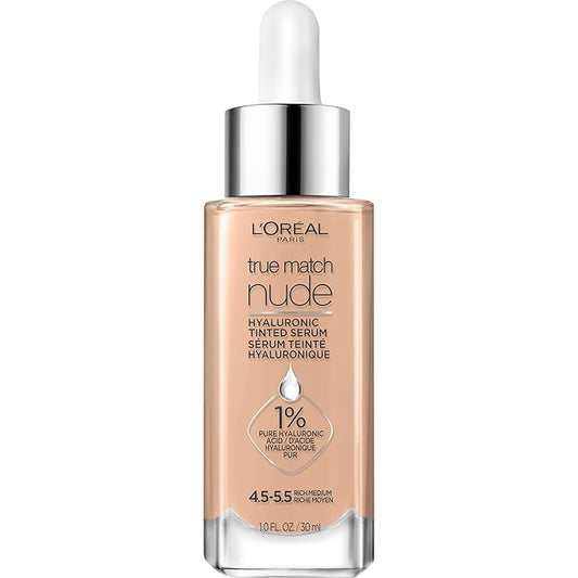 L'Oreal Paris True Match Nude Hyaluronic Tinted Serum Foundation with 1% Hyaluronic acid, Rich Medium 4.5-5.5, 1 fl. oz.-BrightBean Baby