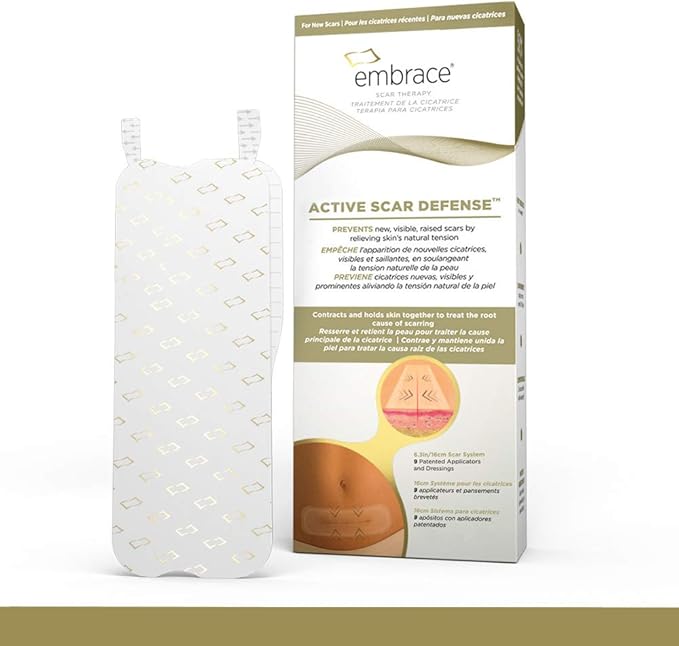 Embrace Active Scar Defense for New Tummy Tuck Scars, FDA-Cleared Extra-Large Silicone Scar Sheets, 30 Day Supply-BrightBean Baby