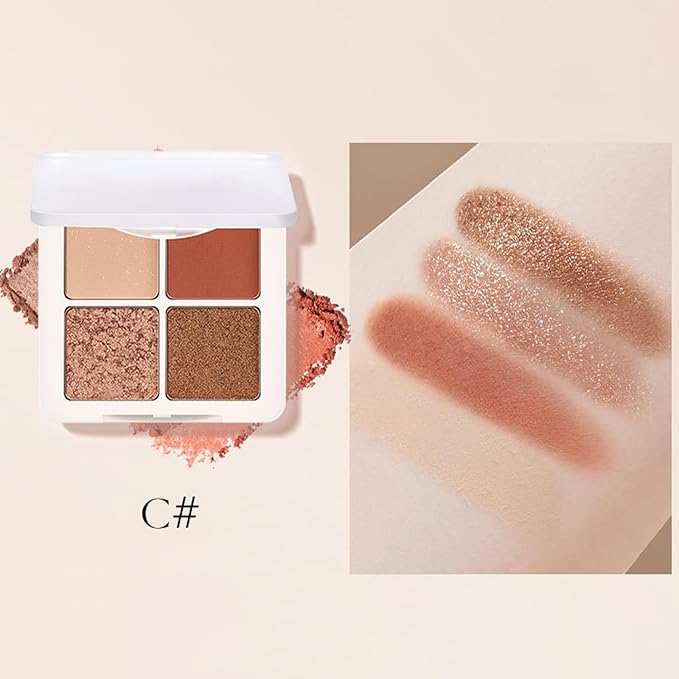 Erinde Quads Matte Eye Shadow Powder Makeup Palette, Nude Neutral Brown & Champagne Pink Shimmer Eyeshadow, Long Wearing Waterproof Everyday Eye Makeup, sombras de ojos, Maple Champagne-BrightBean Baby