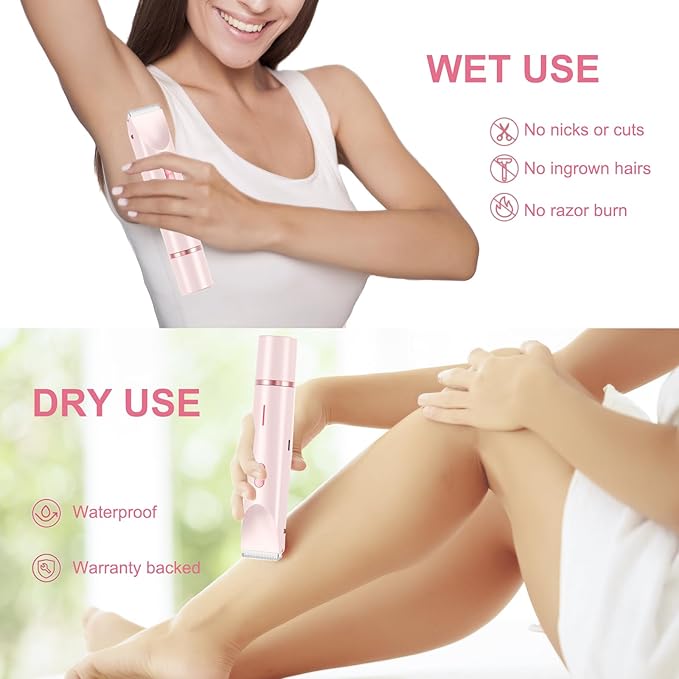 2025 New 2-in-1 Electric Shaver & Bikini Trimmer for Women - Painless Electric Razor for Face, Body & Intimate Areas, Cordless Wet/Dry Shaver with Dual Blades, Waterproof for Shower & Travel (Pink)