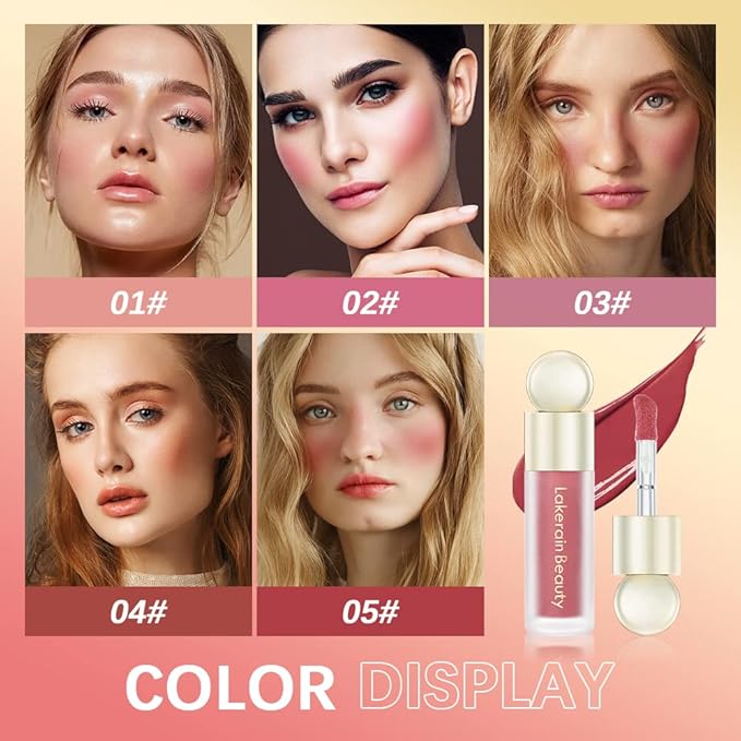 2 Colors Liquid Blush,Soft Cream Face Blush, Dewy Cheek Tint, Long Lasting Natural Matte Finish Looking,Moisturizing Lightweight Blendable Feel (02-HAPPY / 04 - LOVE)-BrightBean Baby