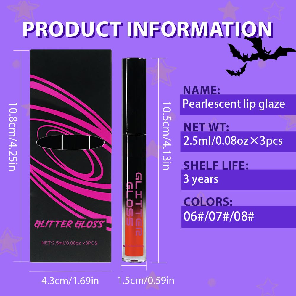 Gray Black Green Red Metallic Lipstick for Women,Glitter Sparkling Liquid Lipstick,Long Lasting Waterproof Lightweight Non-Drying Bold Dark Lip Gloss for Gothic Stage Makeup,Vegan-BrightBean Baby