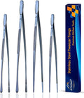 JETKONG 4 Pcs Kitchen Tweezers, 12'' and 10'' Stainless Steel Cooking Tweezers Set, High-Precision Tweezers Tongs for Cooking, Repairing, Seafood and BBQ (Blue)