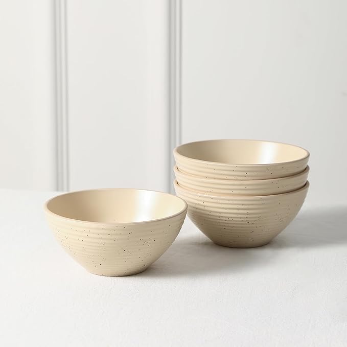 Stone Lain Lauren Modern Stoneware 32-piece Round Dinnerware Set, Plates and Bowls Set, Dish set for 8, Beige