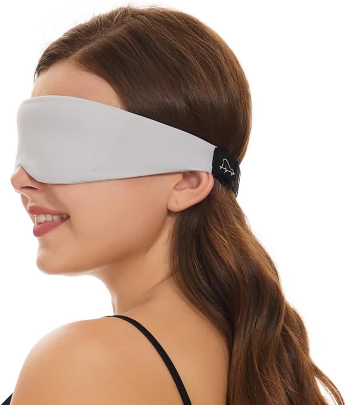 ALASKA BEAR Sleep Mask for Side Sleepers Patented Design, Cup-Shaped and Extra-Soft, 100 Blackout Eye Mask Shades Cover for Men and Women Home or Travel, Machine Washable, Pale Grey-BrightBean Baby