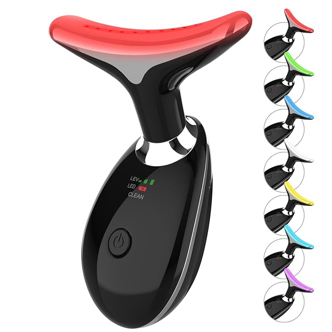 Red-Light-Therapy-for-Face and Neck, 7 Color Light Based Facial Massager, Portable Skin Care Tool (Black)-BrightBean Baby